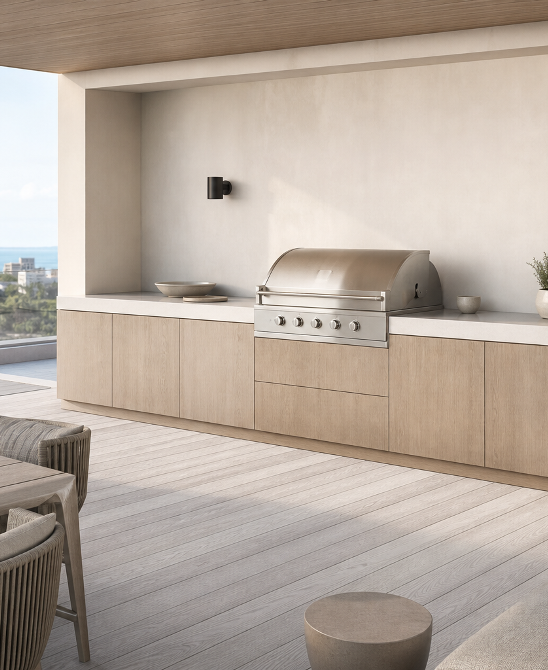 Fadior Horizon Outdoor Kitchen Suite with Whitewashed Grill Terrace — 304 stainless steel outdoor kitchen system, front view