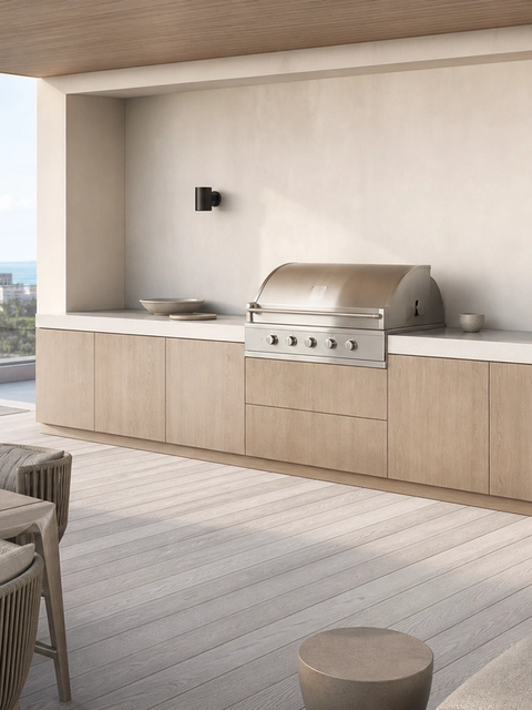 Fadior Horizon Outdoor Kitchen Suite with Whitewashed Grill Terrace — 304 stainless steel outdoor kitchen system, front view