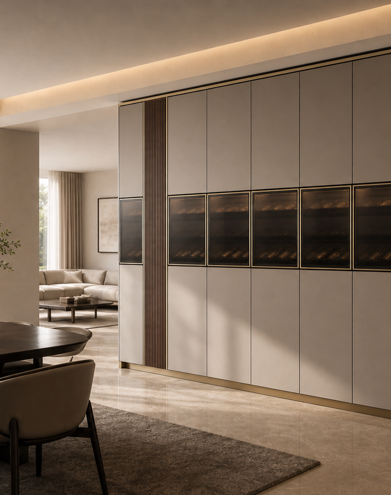Fadior Estuary Wine Cabinet Suite with Precision Cellar Wall — lifestyle setting with natural light and residential styling