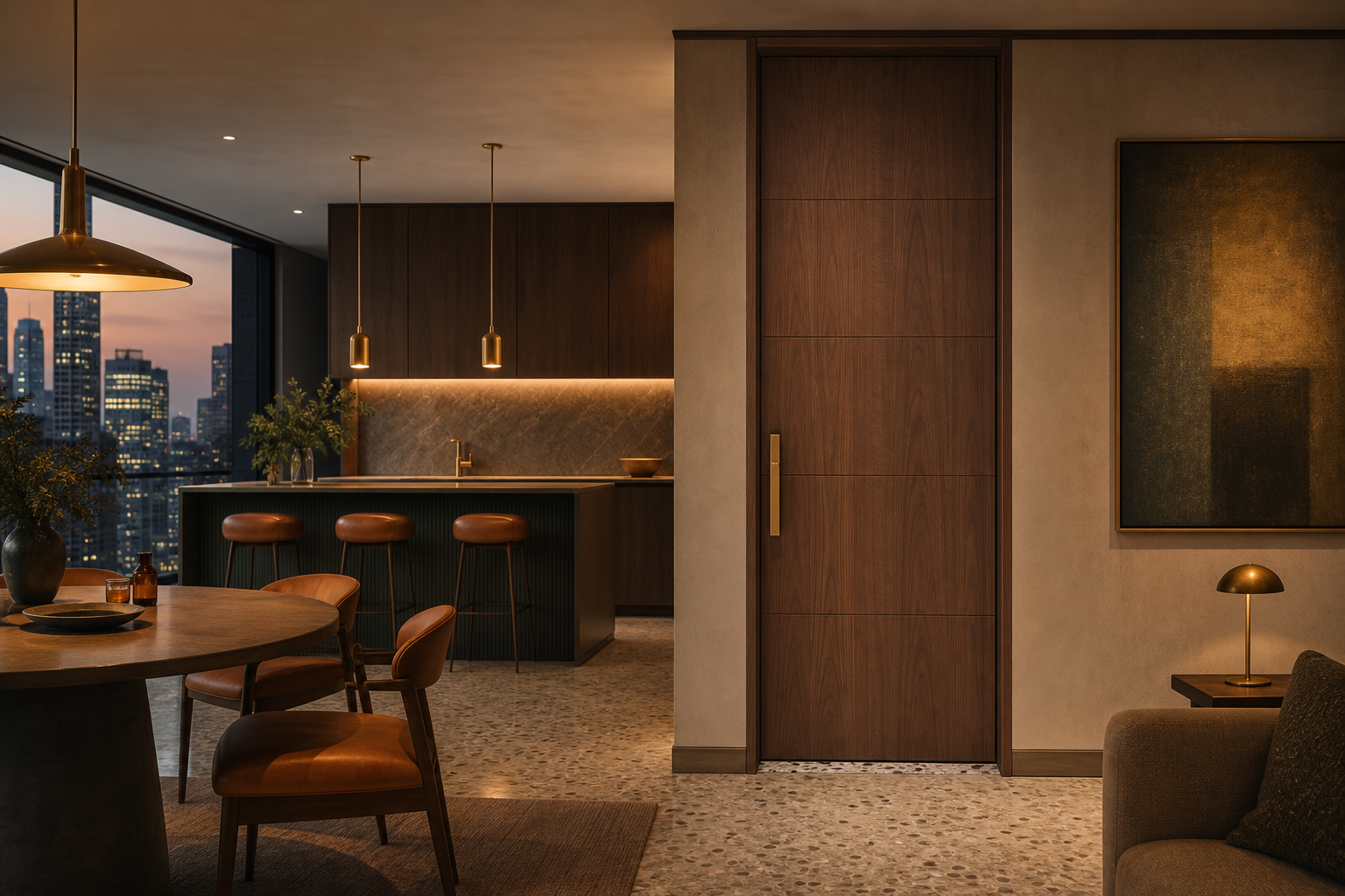 Fadior Silhouette Interior Door Suite with Tonal Flush Passage — 304 stainless steel interior door system, front view