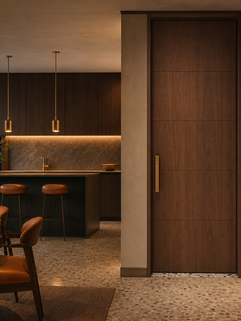 Fadior Silhouette Interior Door Suite with Tonal Flush Passage — 304 stainless steel interior door system, front view