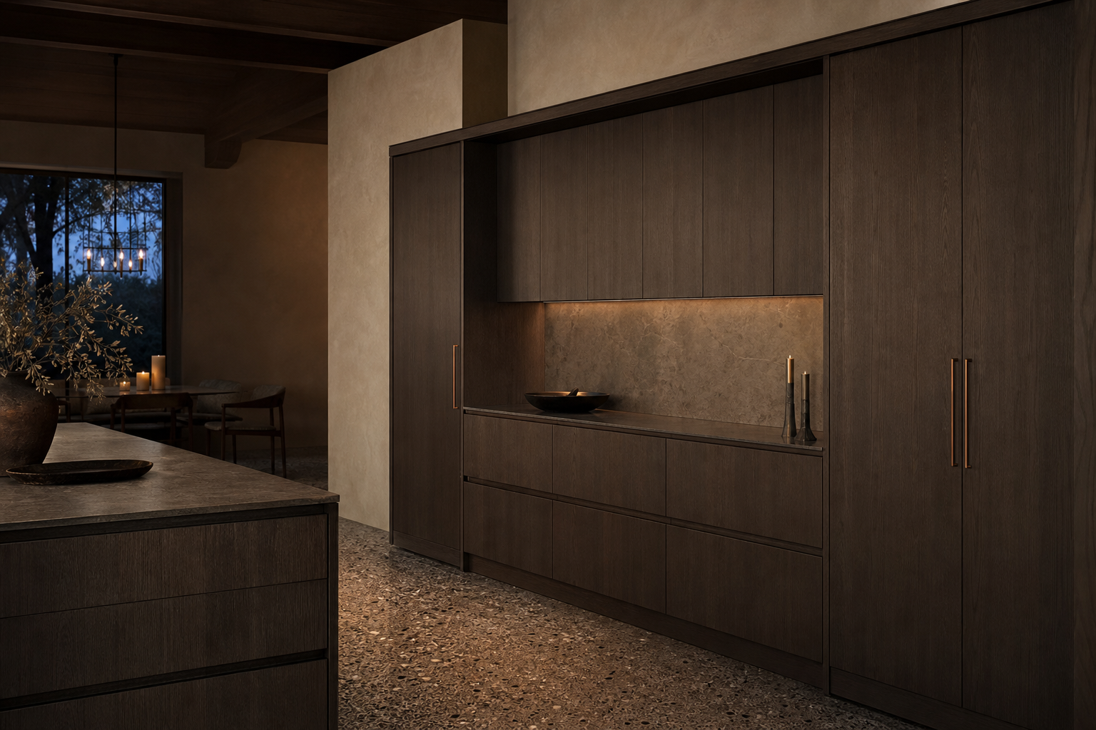 Fadior Forge Kitchen Suite with Silent Glide Prep Gantry — interior room context showing cabinet integration