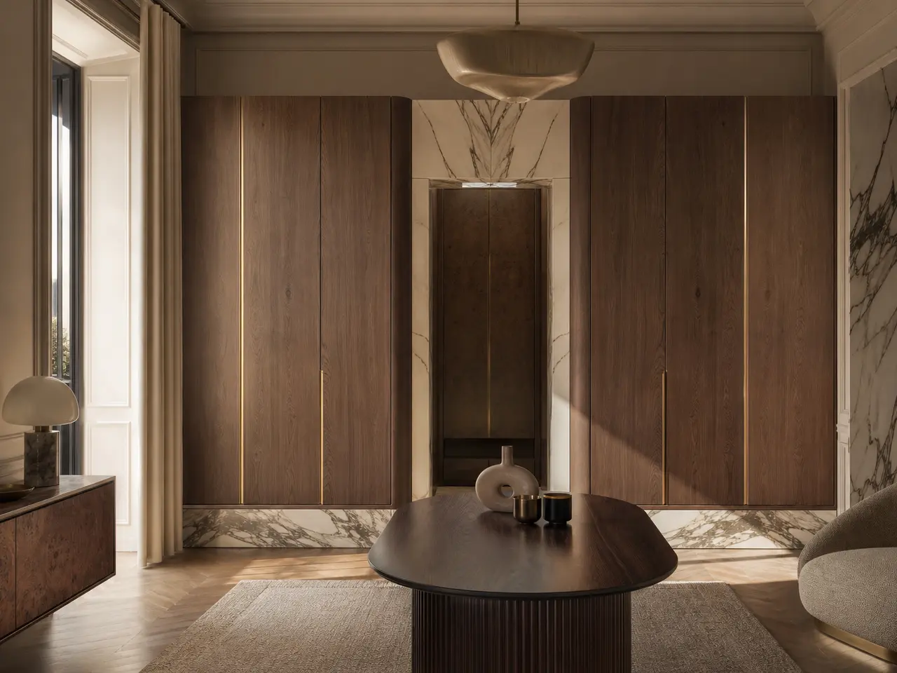 Fadior Onyx Wardrobe Suite with Quartz Vein Dressing Portal - custom 304 stainless steel wardrobe or walk-in closet with lighting, hanging, drawer storage, and residential finishes