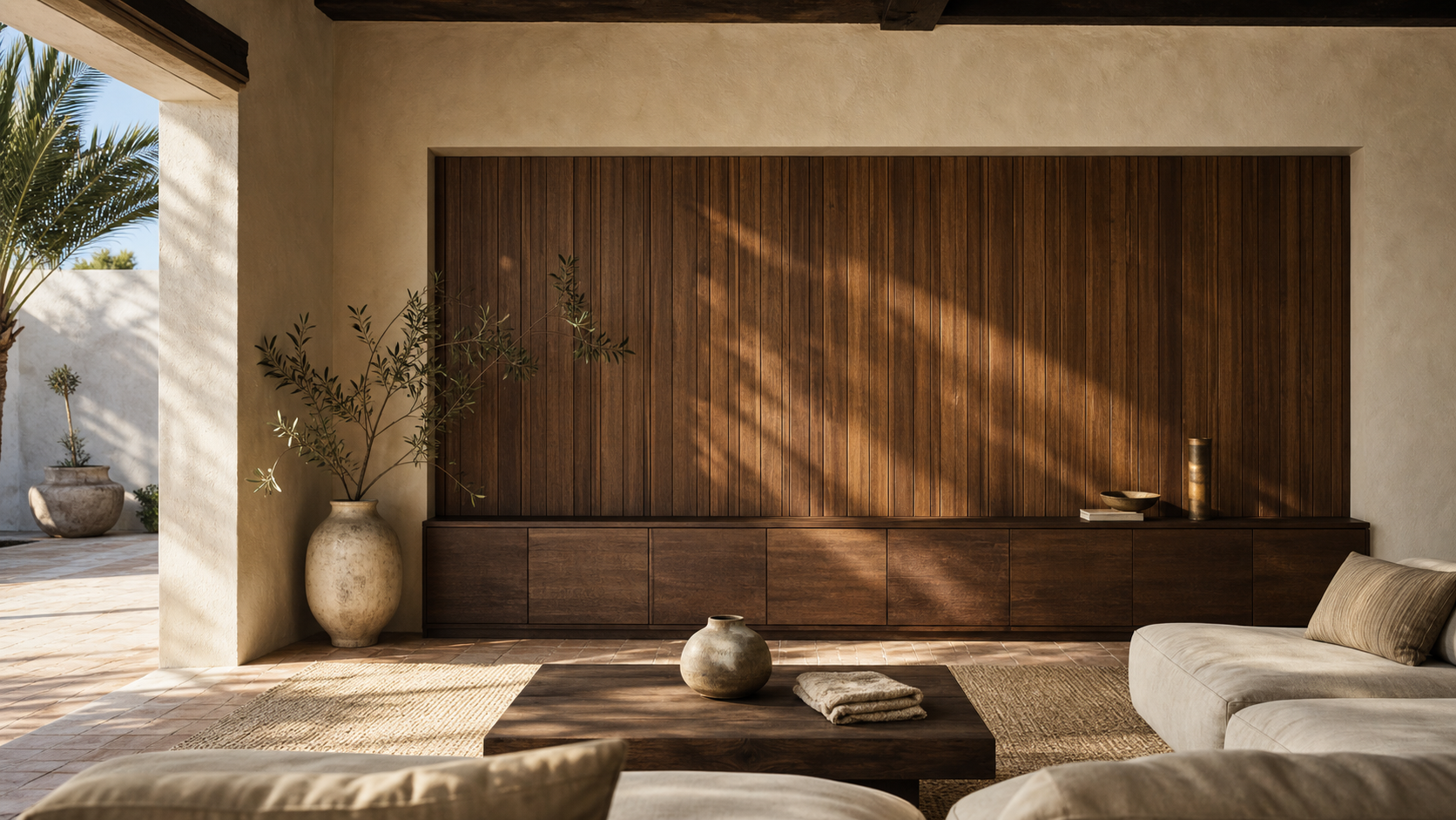 Fadior Patina Flexible Panel Media Wall — lifestyle setting with natural light and residential styling