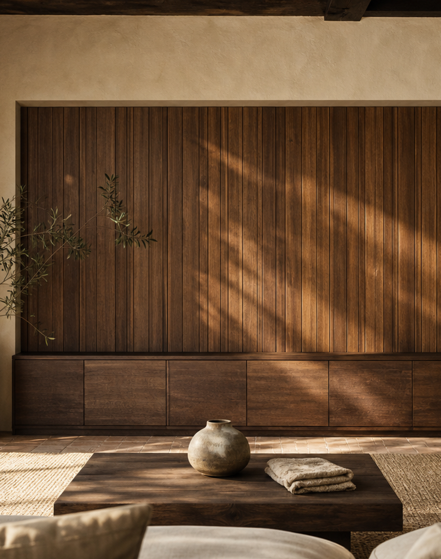 Fadior Patina Flexible Panel Media Wall — lifestyle setting with natural light and residential styling