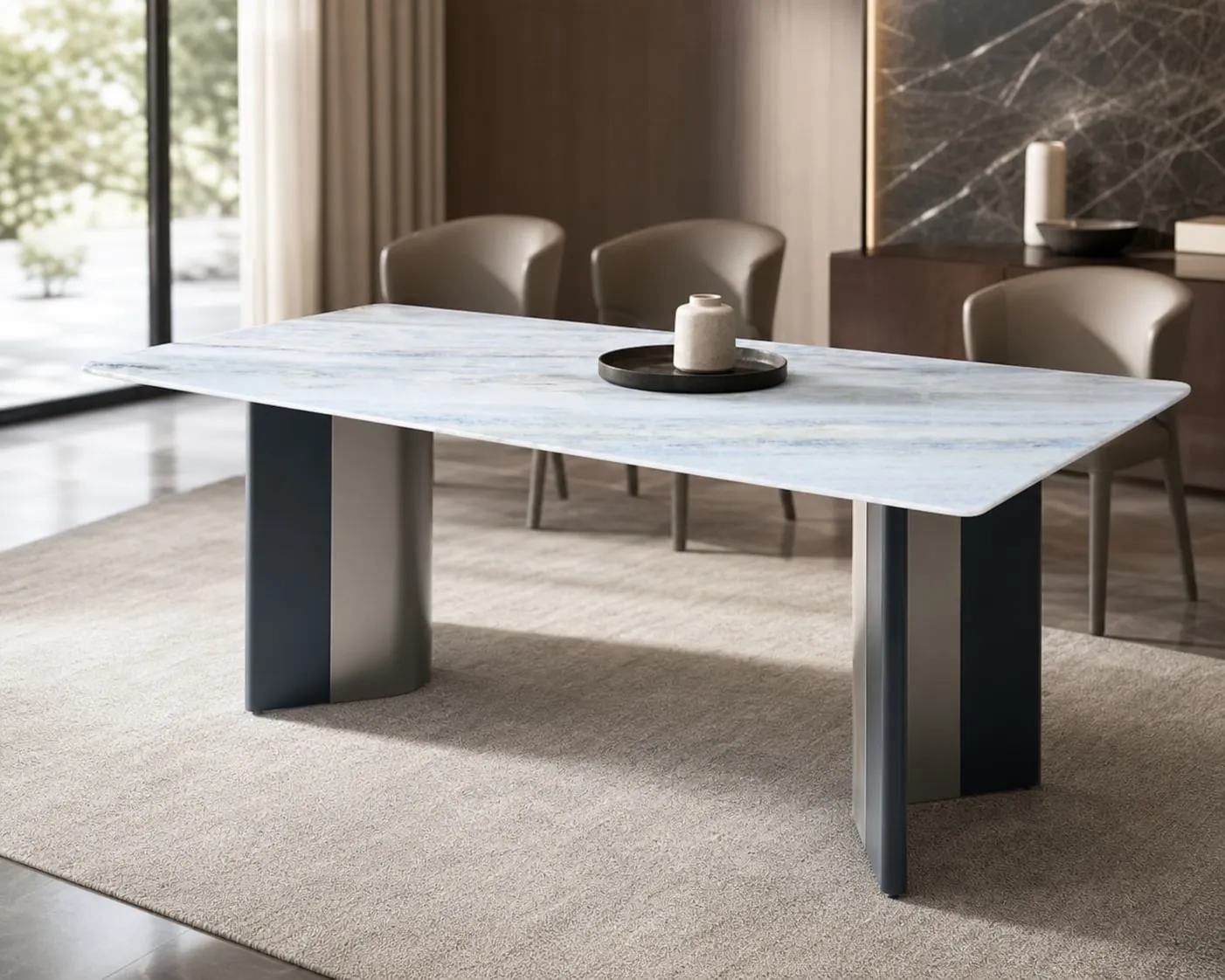 Curled-Panel Marble Dining Table 180×90 cm