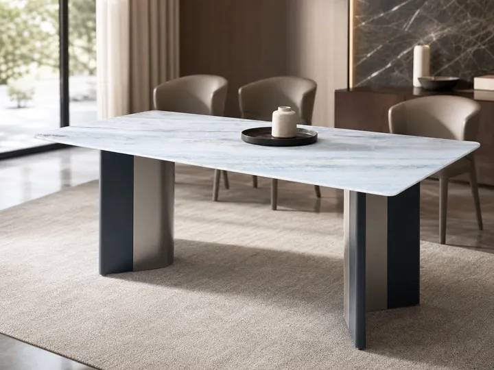 Mesa de comedor de mármol con panel enrollado 140×80 cm