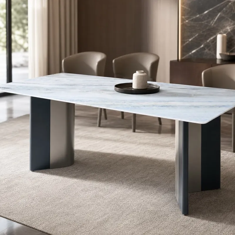 Curled-Panel Marble Dining Table 140×80 cm