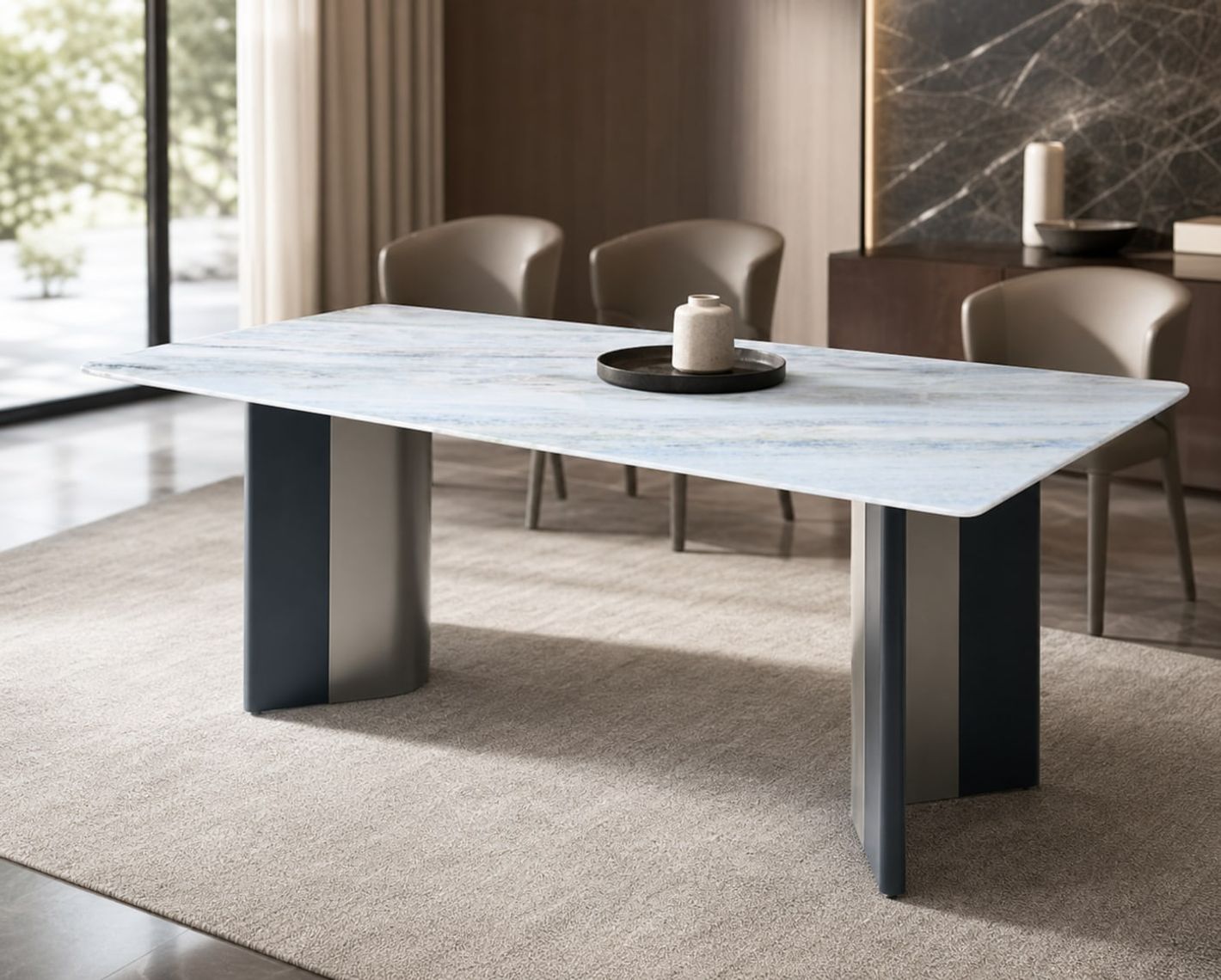 Stone-Top Marble Dining Table (Natural luxury stone) styled in a FADIOR HOME interior setting