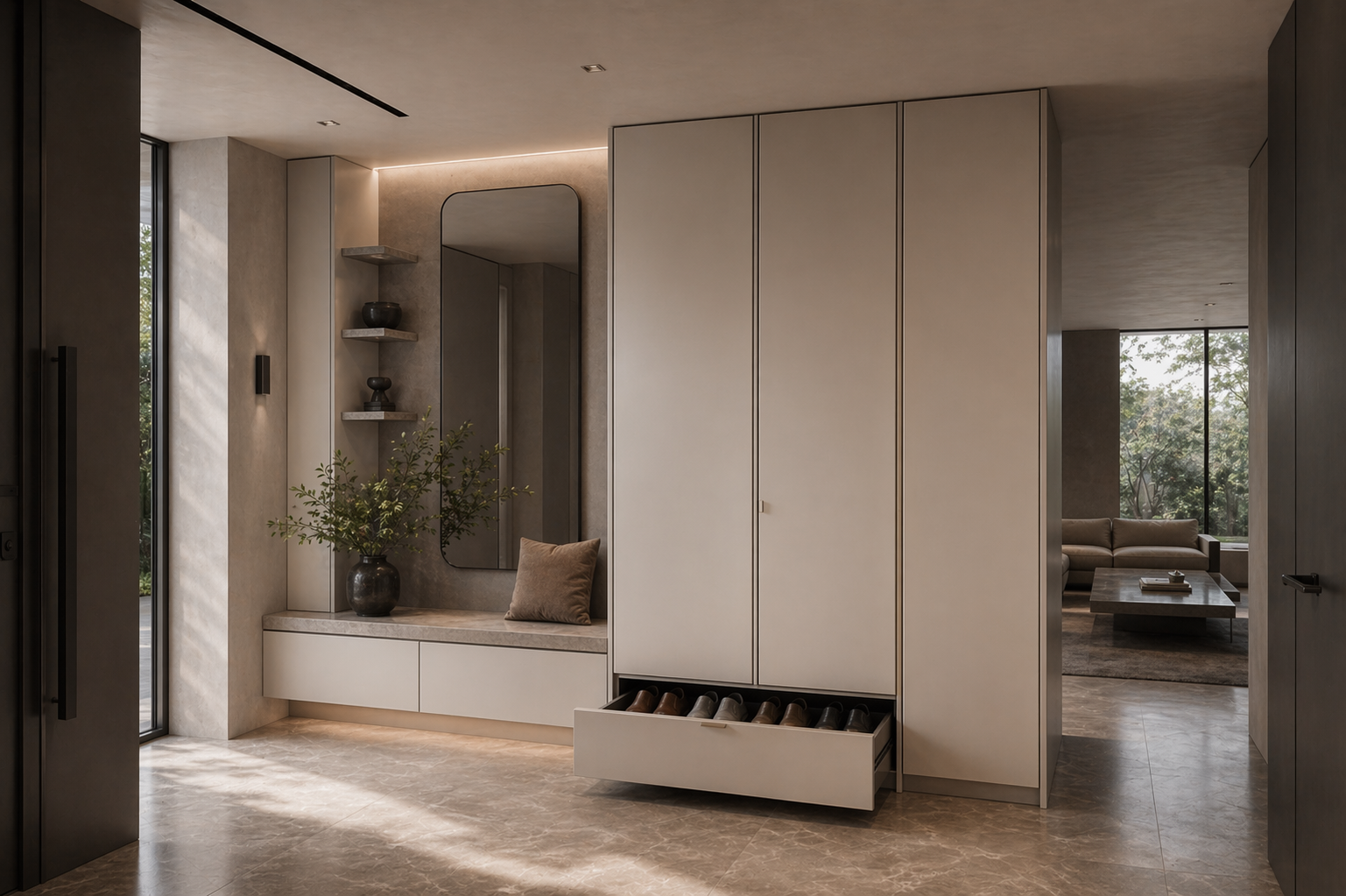 Fadior Archetype Entryway Suite — interior room context showing cabinet integration