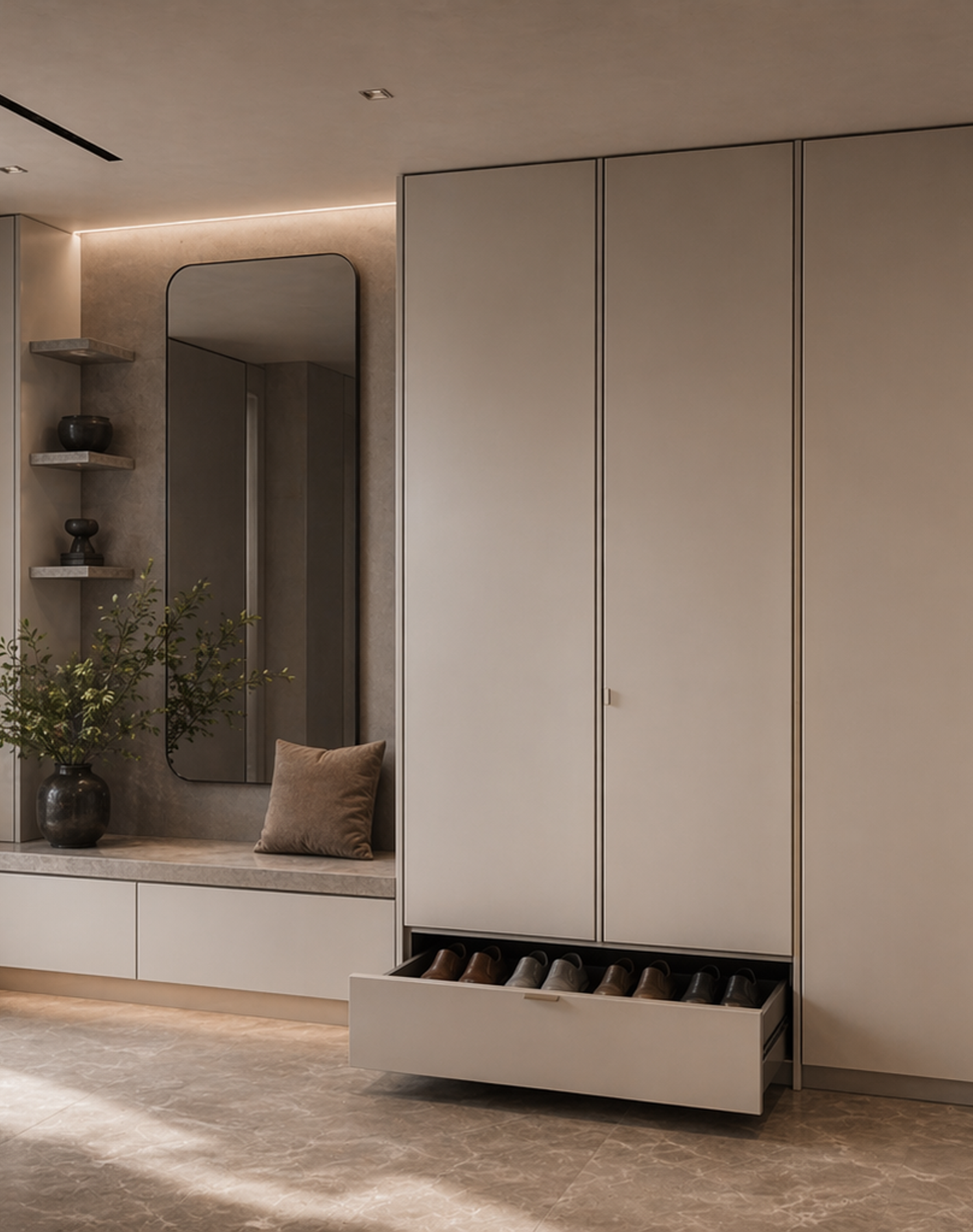 Fadior Archetype Entryway Suite — interior room context showing cabinet integration