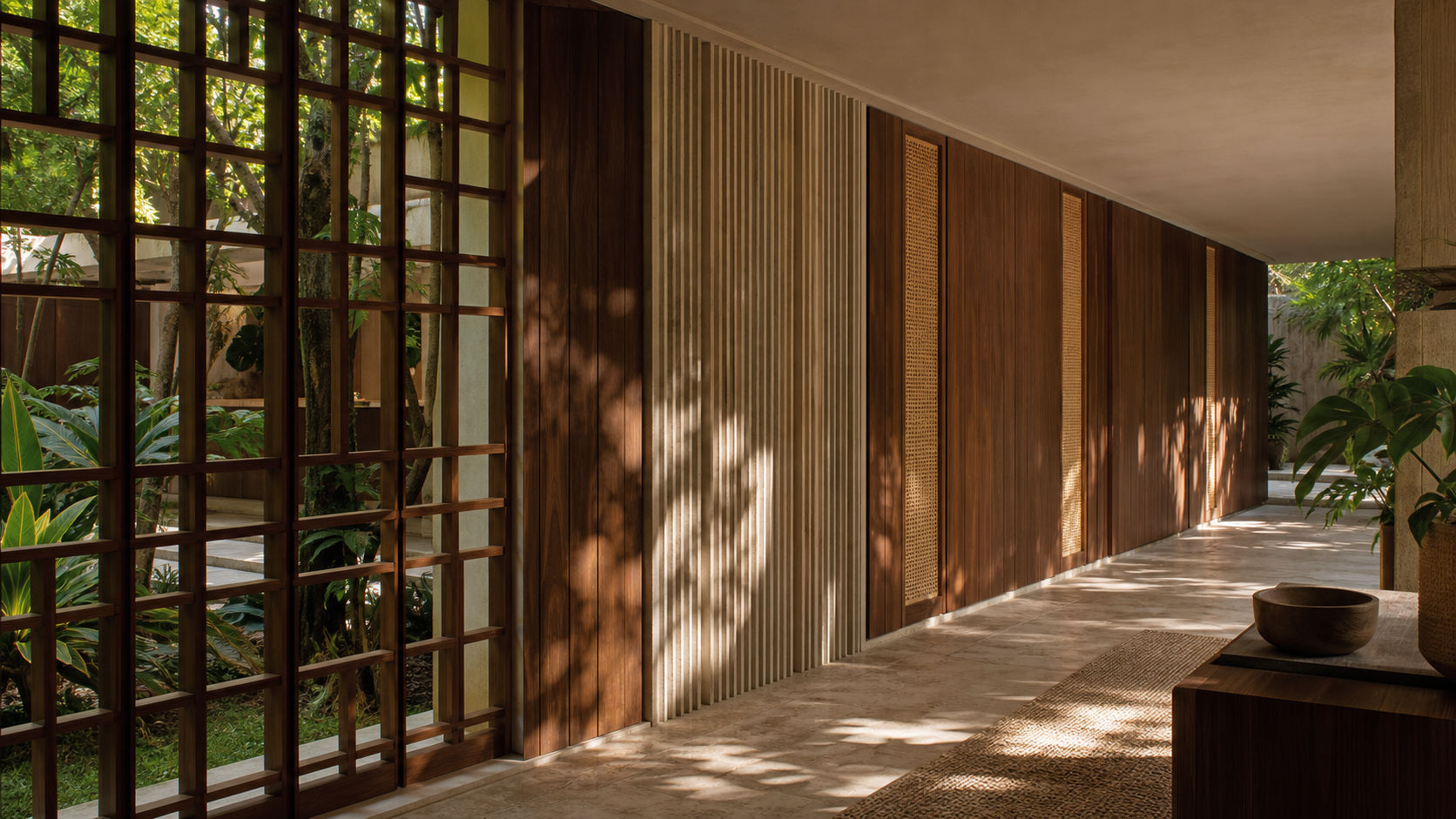 Fadior Terrazzo Wall Panel Suite with Fluted Mineral Portal — lifestyle setting with natural light and residential styling
