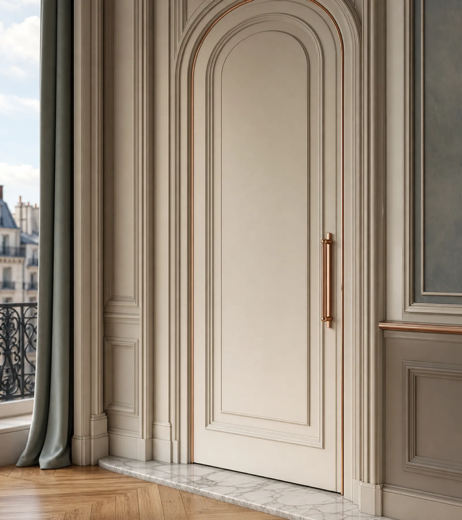 Suite de Puerta Interior Silhouette con Puerta de Paso Arqueada Boiserie acabado y detalle