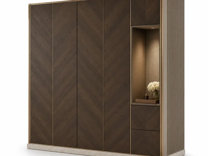 Fadior Resonance Wardrobe Suite with Herringbone Morning Alcove — 304 stainless steel wardrobe system, front view