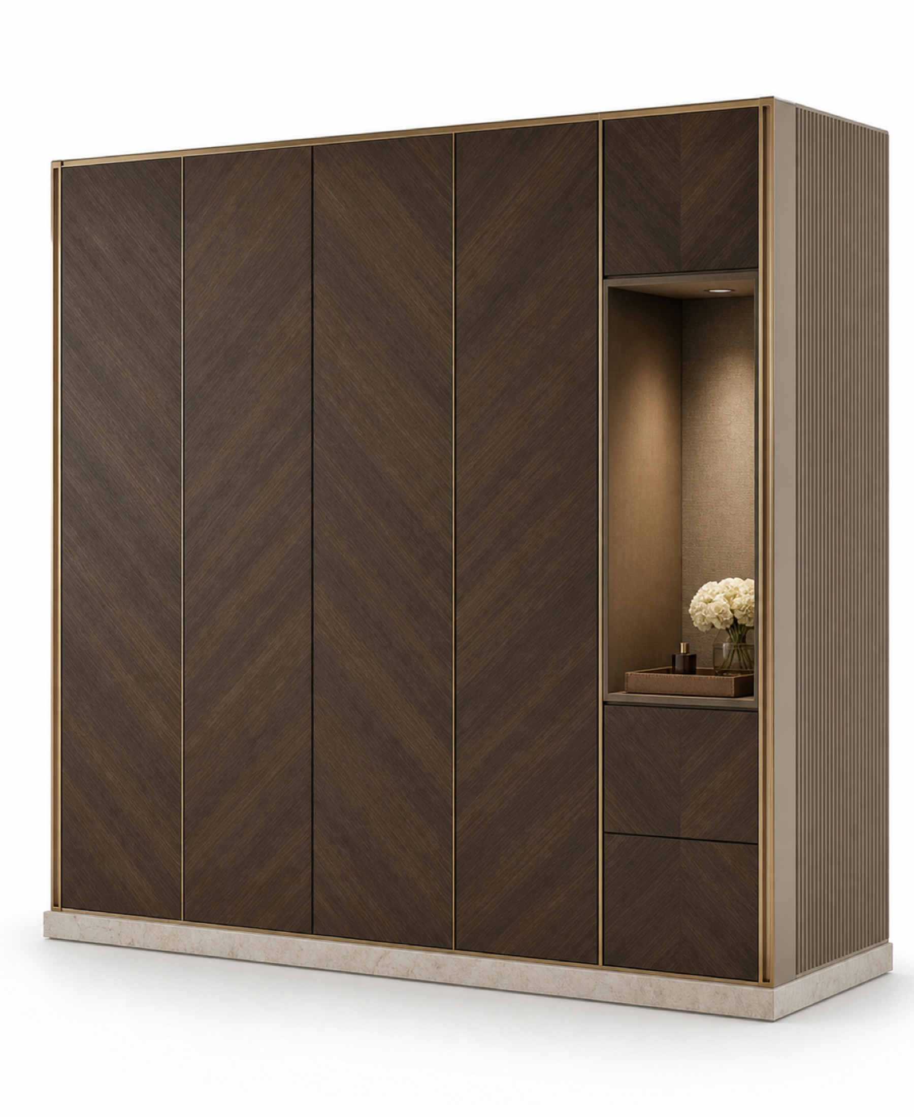 Fadior Resonance Wardrobe Suite with Herringbone Morning Alcove — 304 stainless steel wardrobe system, front view