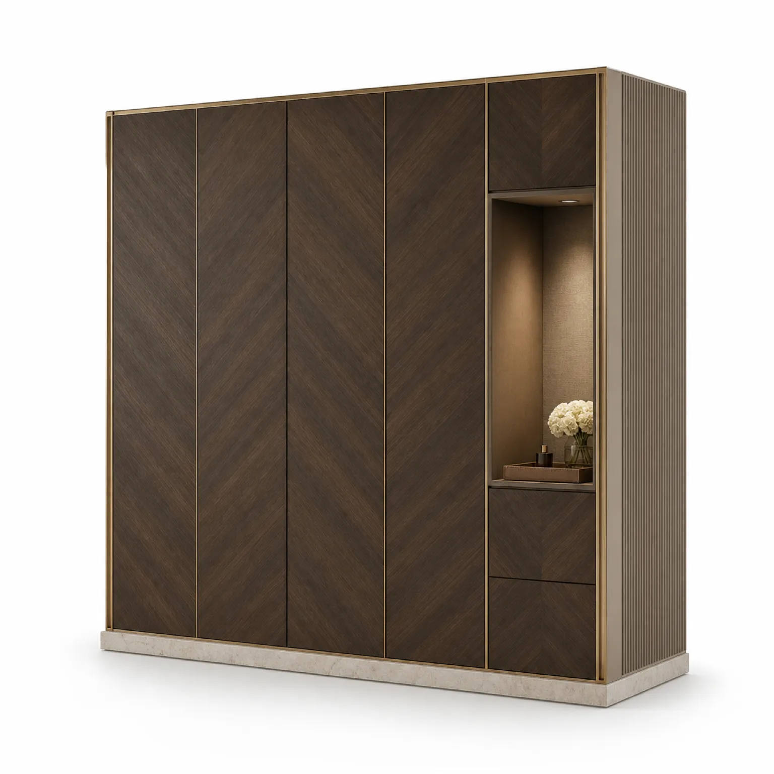 Fadior Resonance Wardrobe Suite with Herringbone Morning Alcove — 304 stainless steel wardrobe system, front view