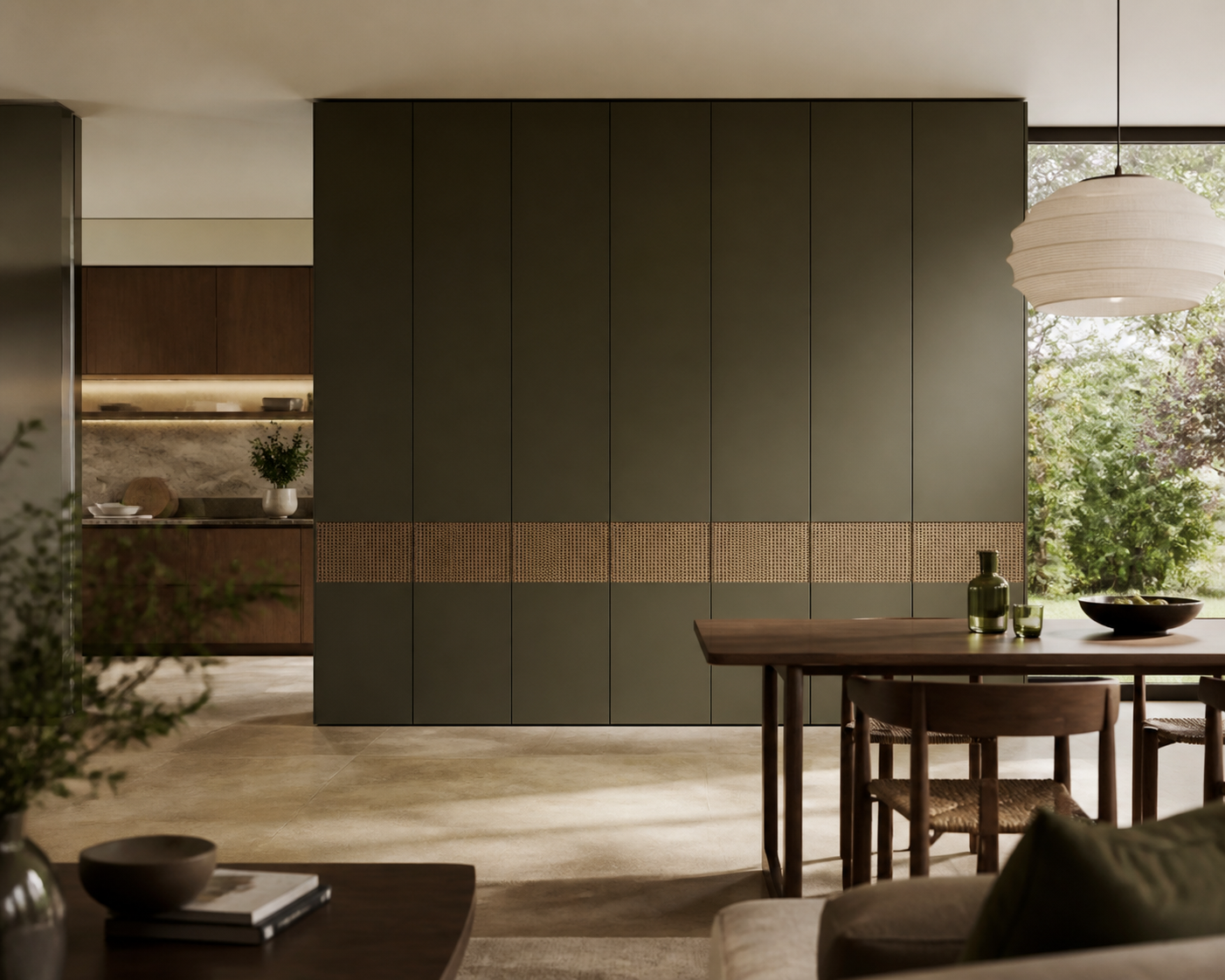 Fadior Miroir Wall Panel Suite with Shadowline Storage Gallery — lifestyle setting with natural light and residential styling