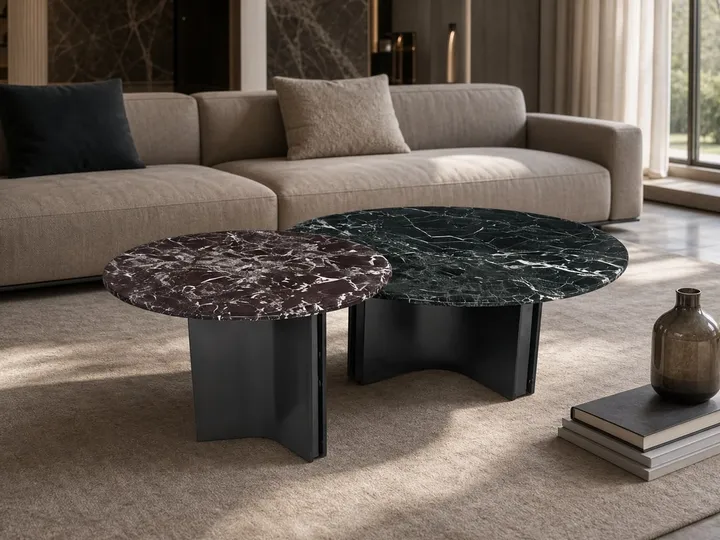 Juego de mesa de centro y mesa auxiliar de mármol