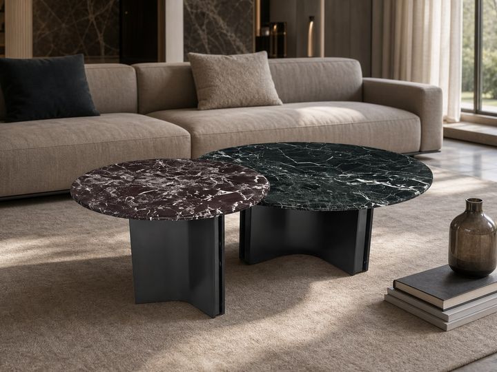 Stone-Top Coffee Table styled in a FADIOR HOME interior setting