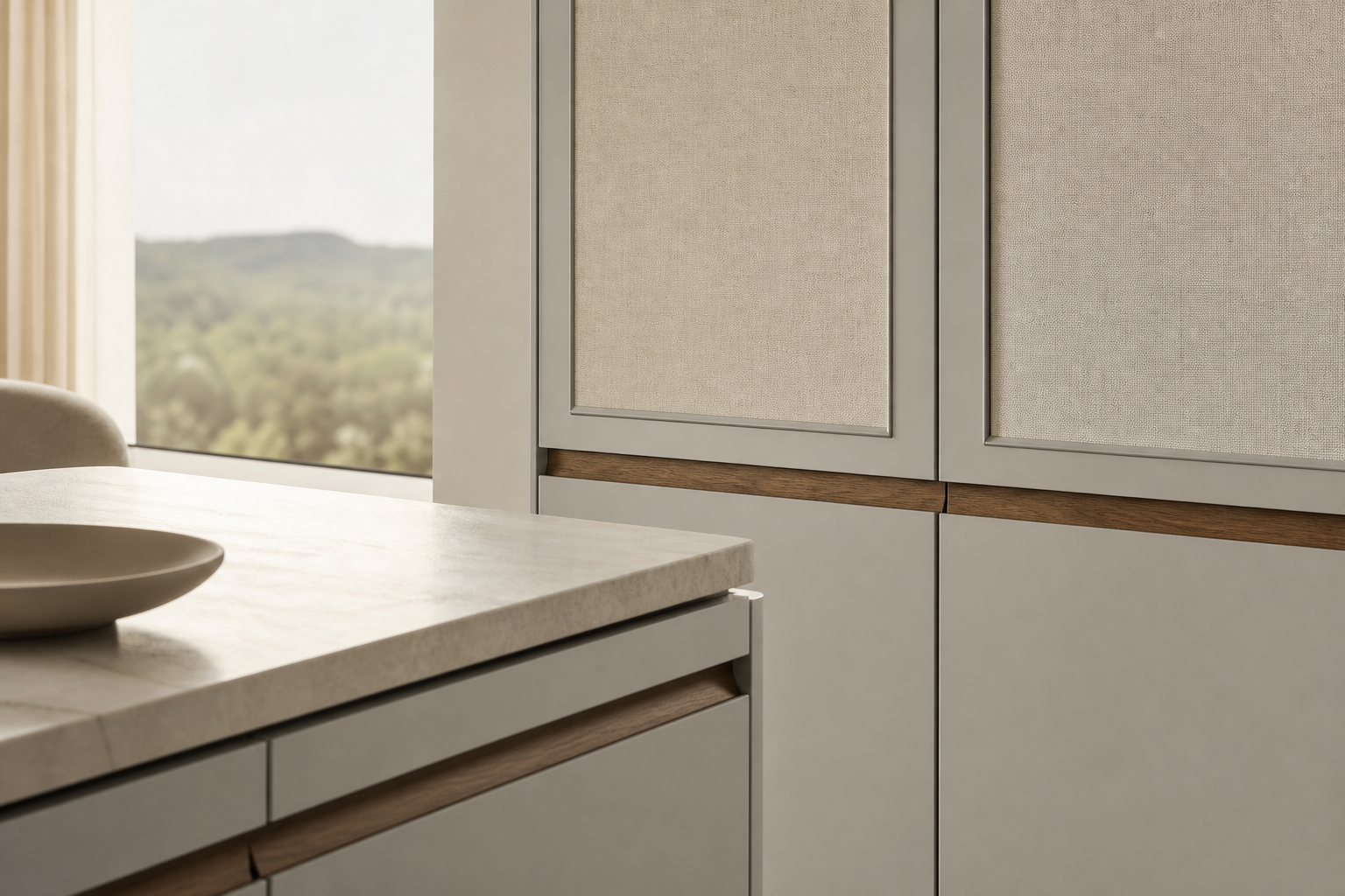 Fadior Eclipse Wardrobe Suite with Smeg Panel-Ready Dressing Bay — close-up of stainless steel finish and hardware detail