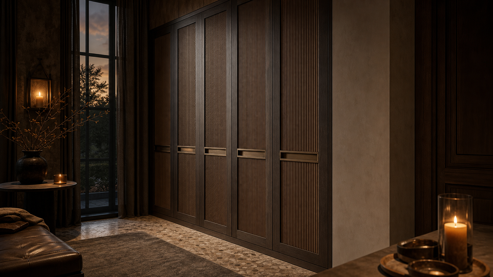 Fadior Elementum Wardrobe Suite with Cedar Lattice Dressing Bay — lifestyle setting with natural light and residential