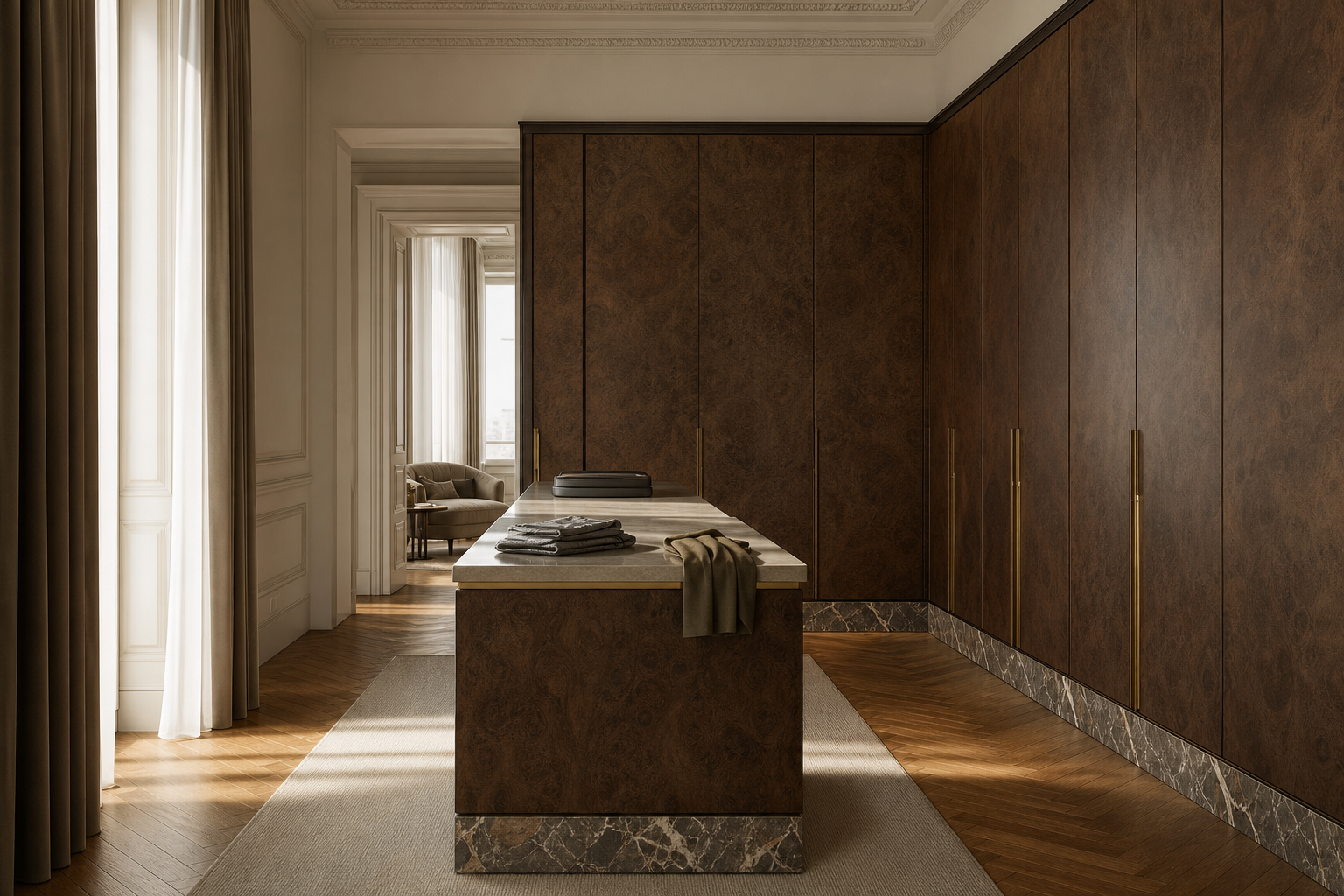 Fadior Eclipse Wardrobe Suite with Porcelain Folding Worktop — interior room context showing cabinet integration