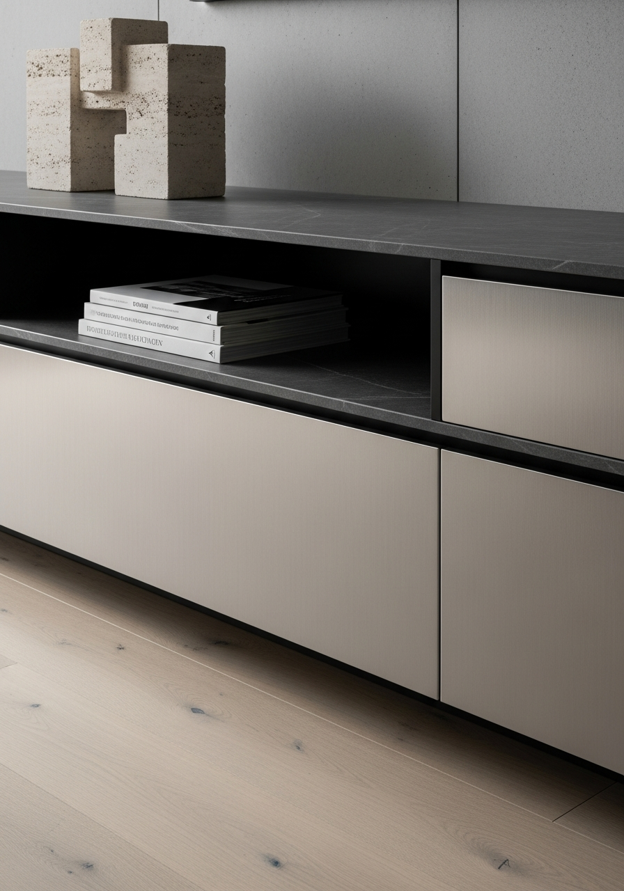 Fadior Essence Living Room Suite — close-up of stainless steel finish and hardware detail