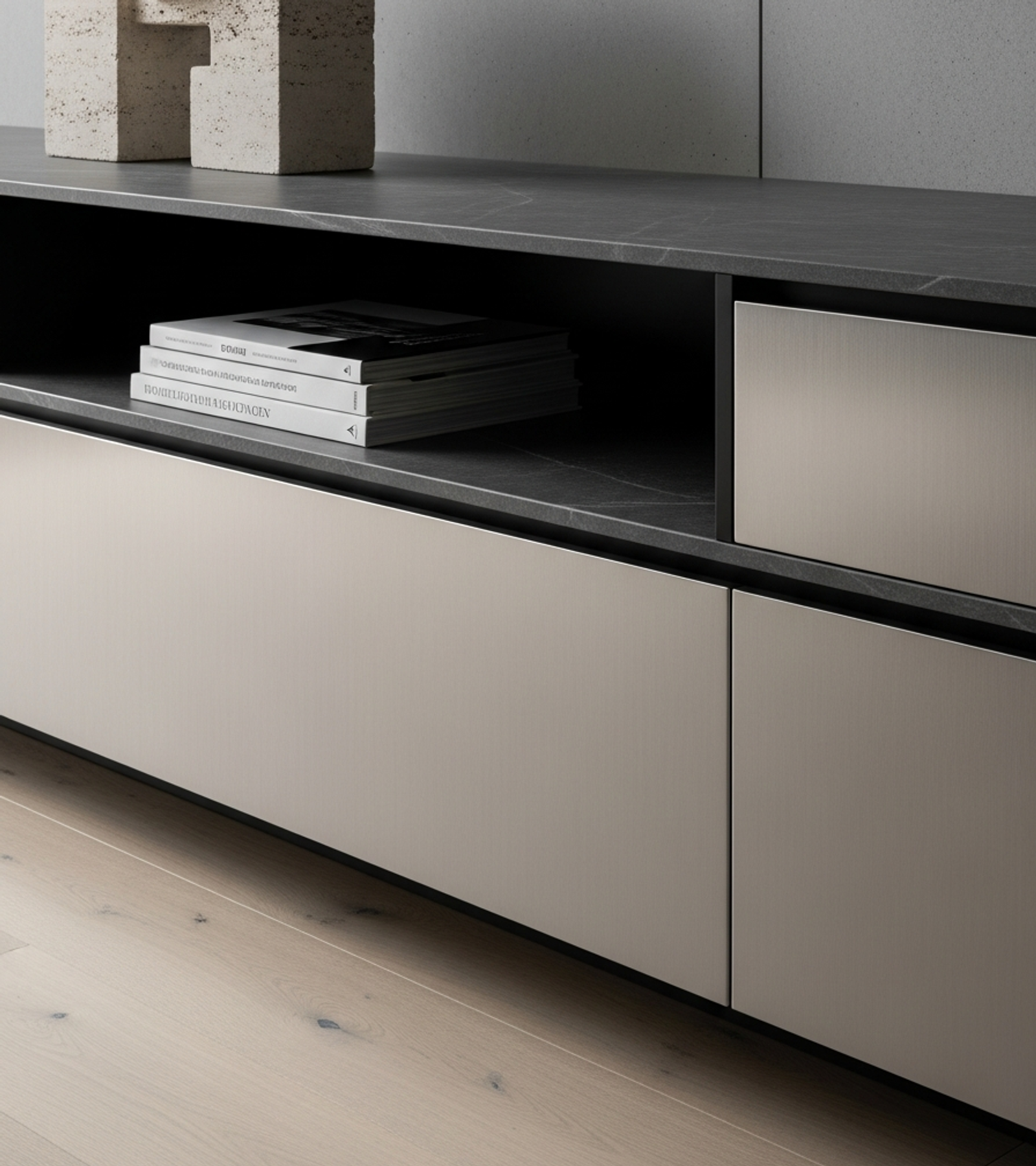Fadior Essence Living Room Suite — close-up of stainless steel finish and hardware detail