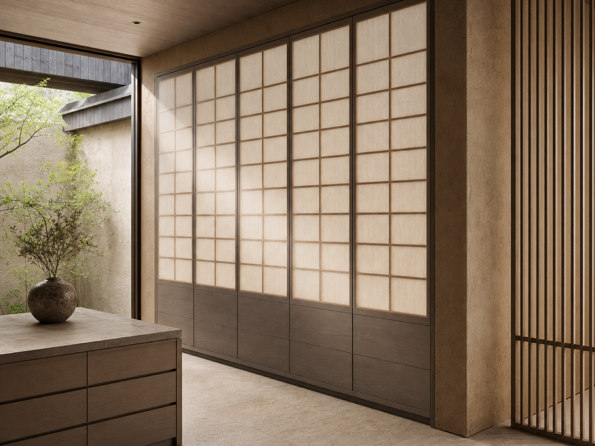 Fadior Eclipse Wardrobe Suite with Translucent Lattice Dressing Bay — 304 stainless steel wardrobe system, front view