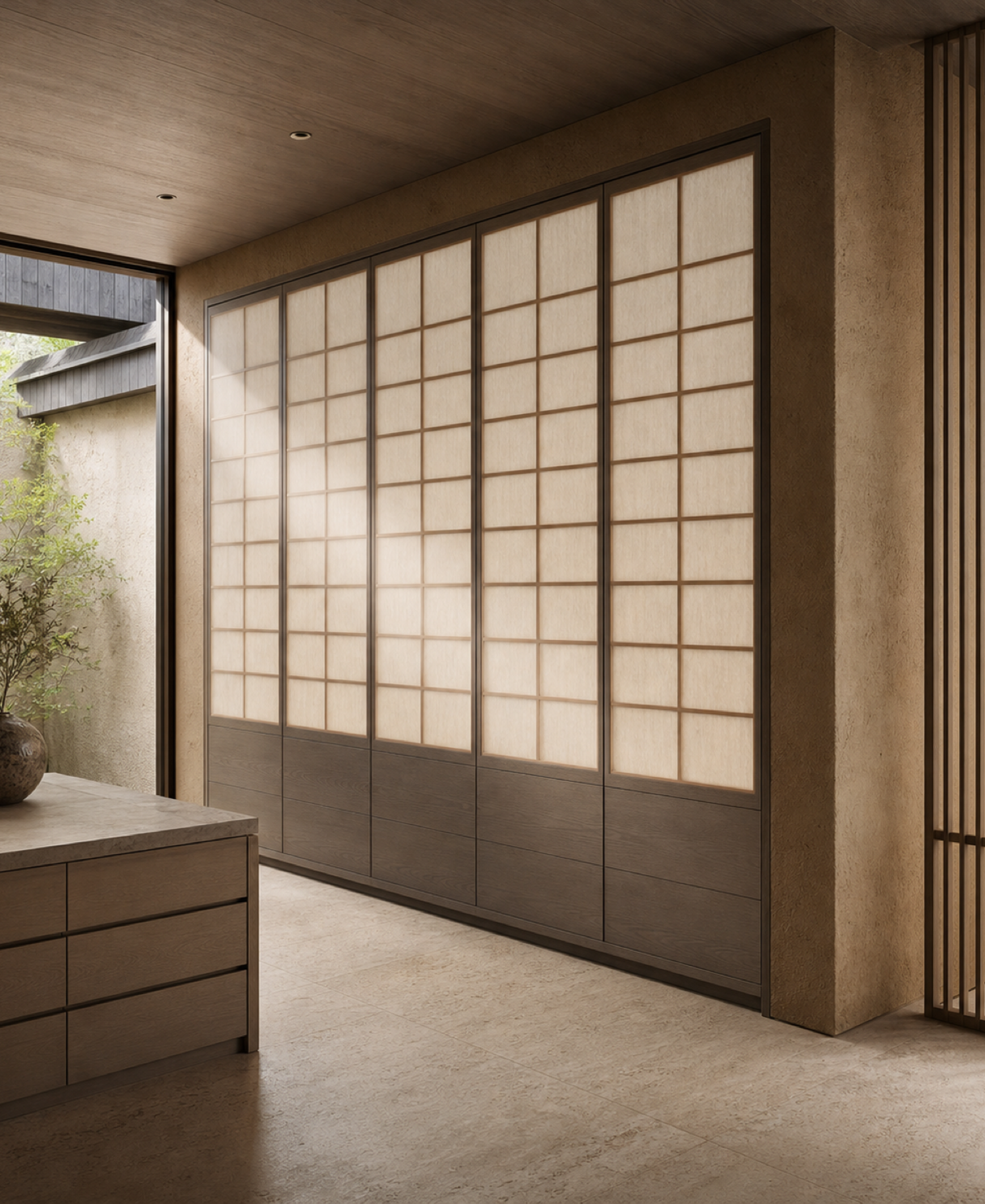 Fadior Eclipse Wardrobe Suite with Translucent Lattice Dressing Bay — 304 stainless steel wardrobe system, front view