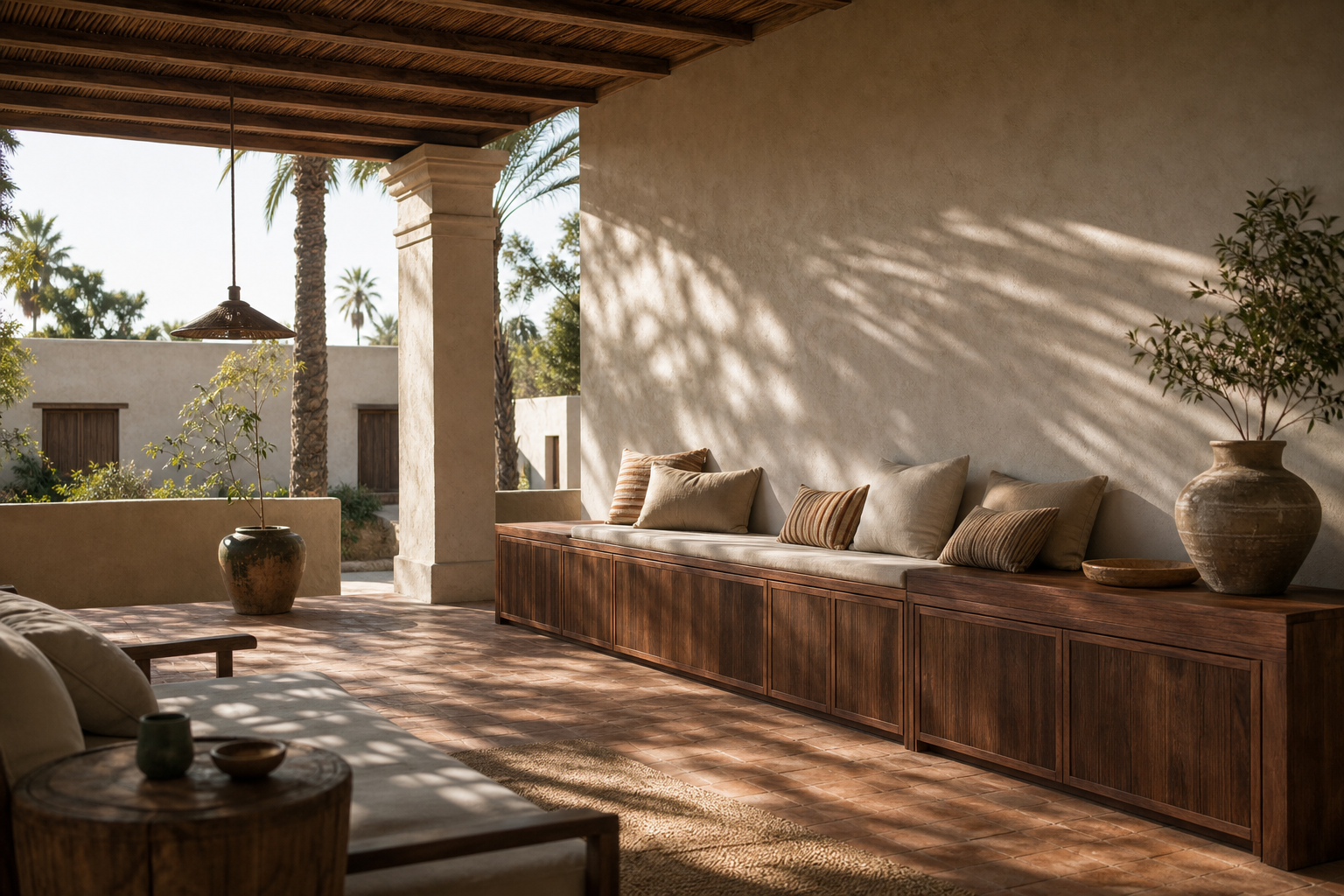 Fadior Cannes Balcony Suite with Shade Bench Console — lifestyle setting with natural light and residential styling