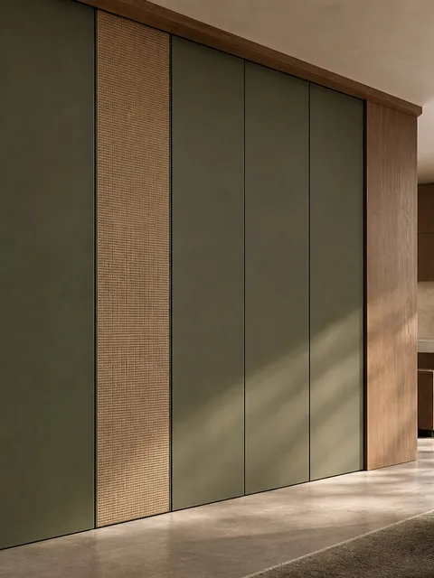Fadior Miroir Wall Panel Suite with Shadowline Storage Gallery — 304 stainless steel wall panel system, front view