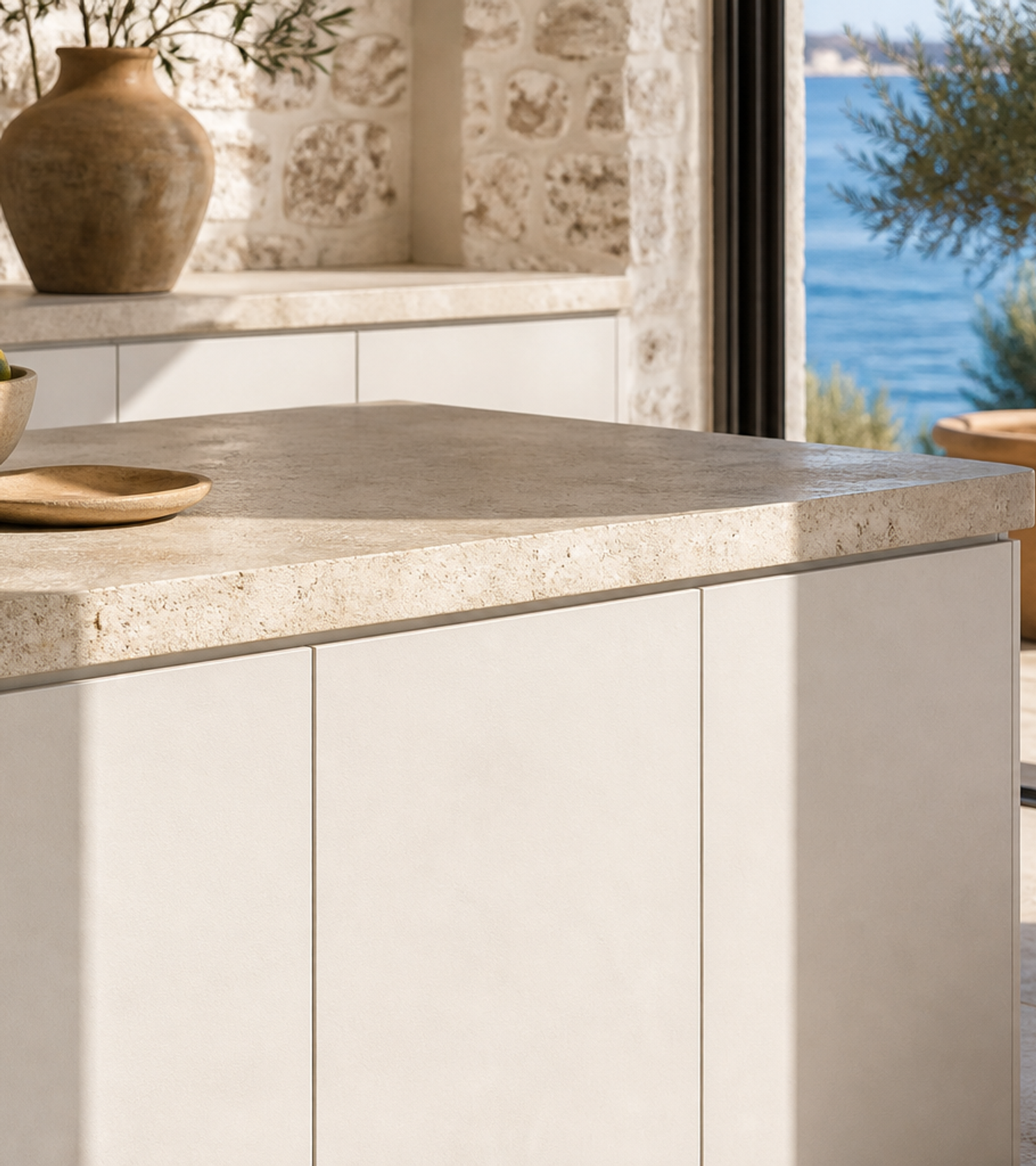Fadior Terrena Kitchen Suite with Wide Window Breakfast Run — close-up of stainless steel finish and hardware detail