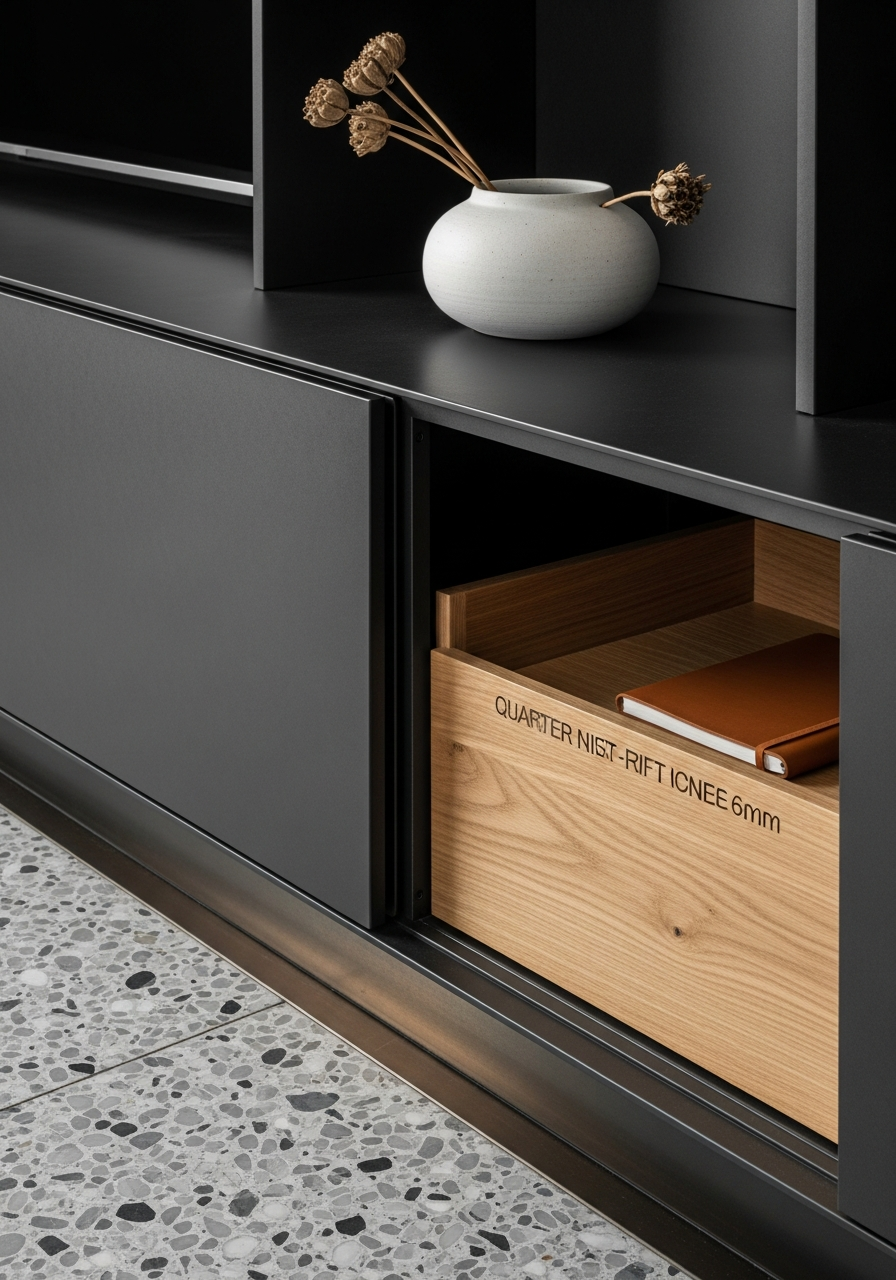 Fadior Essence Media Console — close-up of stainless steel finish and hardware detail