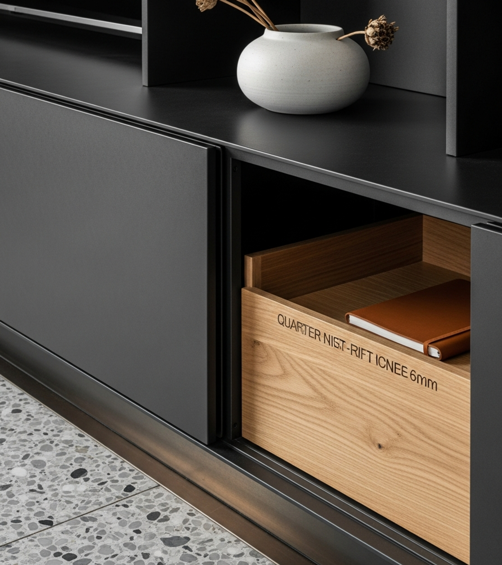 Fadior Essence Media Console — close-up of stainless steel finish and hardware detail