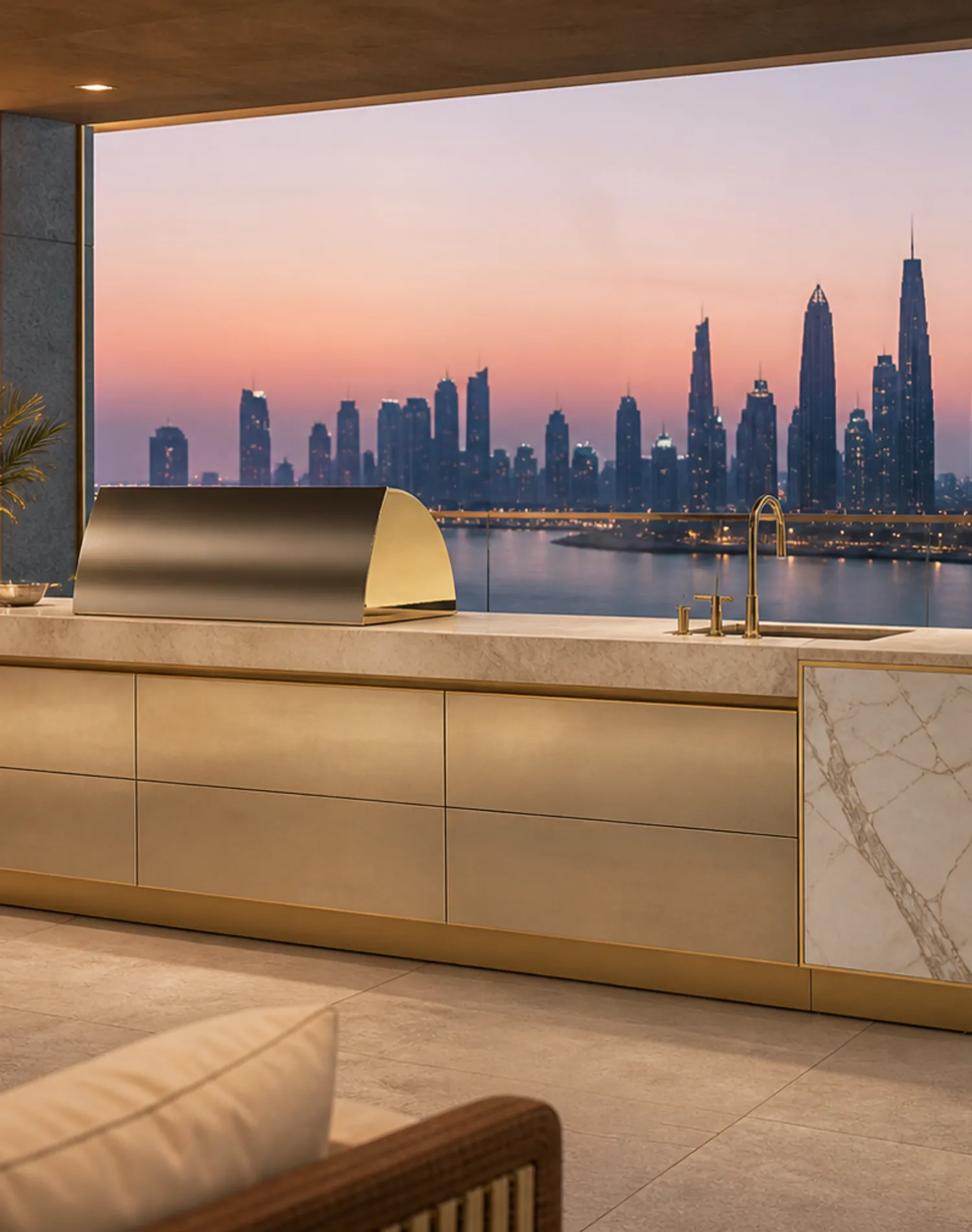 Suite de Cocina Exterior Vantage con Isla Champagne Skyline estudio de adaptación