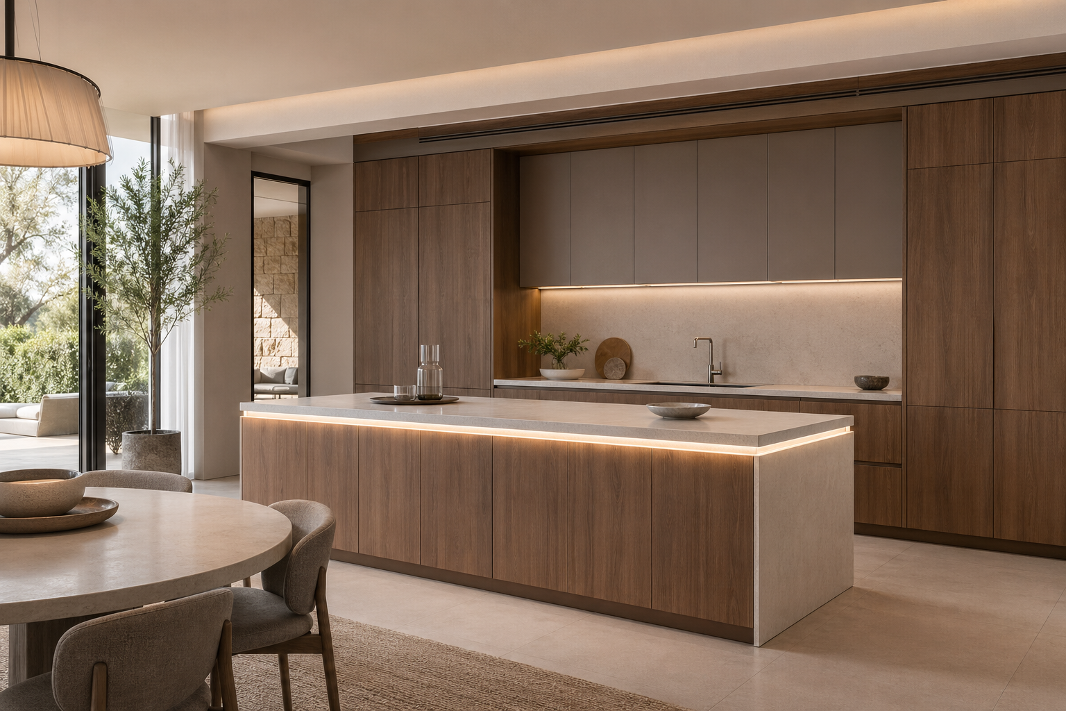 Fadior Solstice Bath and Vanity Suite with Floating Arc Basin Wall — lifestyle setting with natural light and residential styling