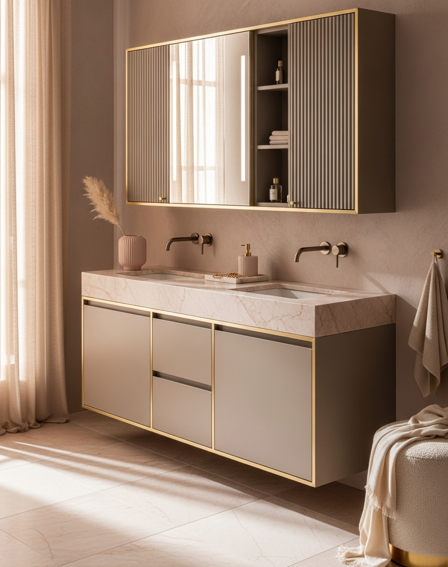 Fadior Solstice Bath and Vanity Suite — interior room context showing cabinet integration