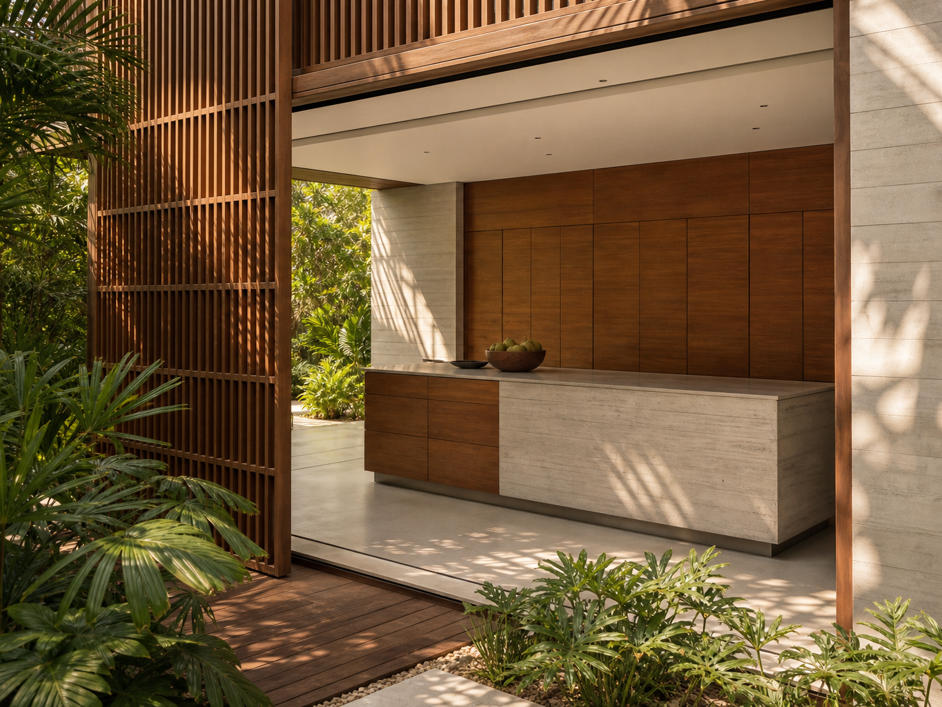 Fadior Silkstone Kitchen Suite with Courtyard Pantry Island — interior room context showing cabinet integration