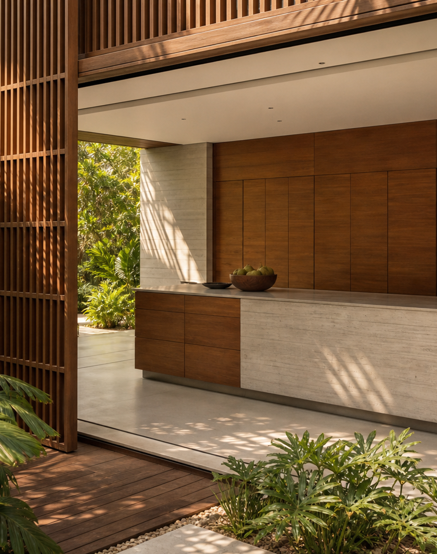 Fadior Silkstone Kitchen Suite with Courtyard Pantry Island — interior room context showing cabinet integration