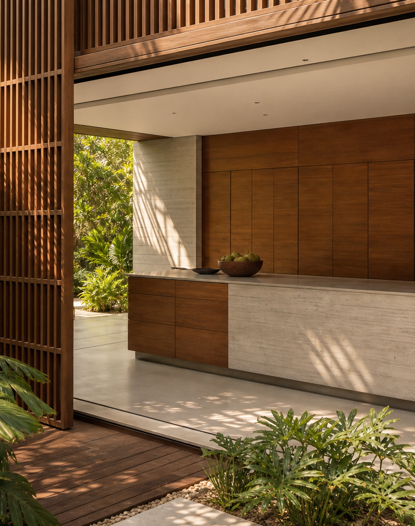 Fadior Silkstone Kitchen Suite with Courtyard Pantry Island — interior room context showing cabinet integration
