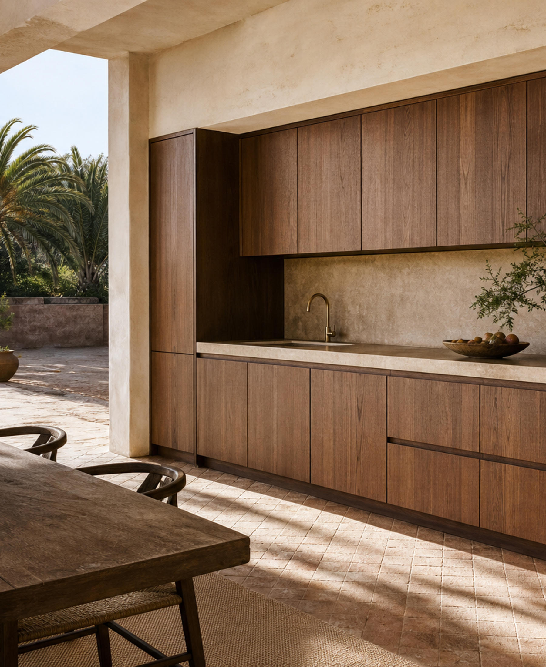 Fadior Atelier Kitchen Suite with Ipe Courtyard Breakfast Wall — 304 stainless steel kitchen system, front view