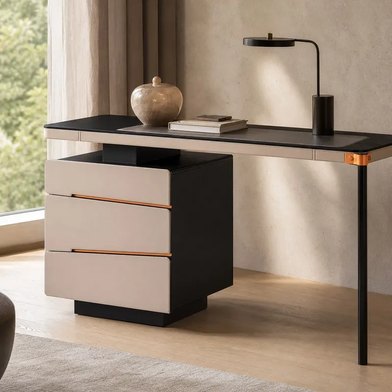 Oak and Saddle Leather Desk 2000×420×780 mm