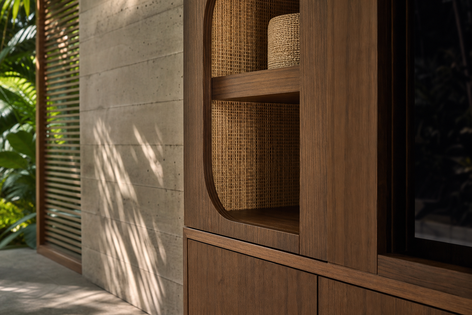 Fadior Galleria Living Room Suite with Arcaded Media Loggia — close-up of stainless steel finish and hardware detail