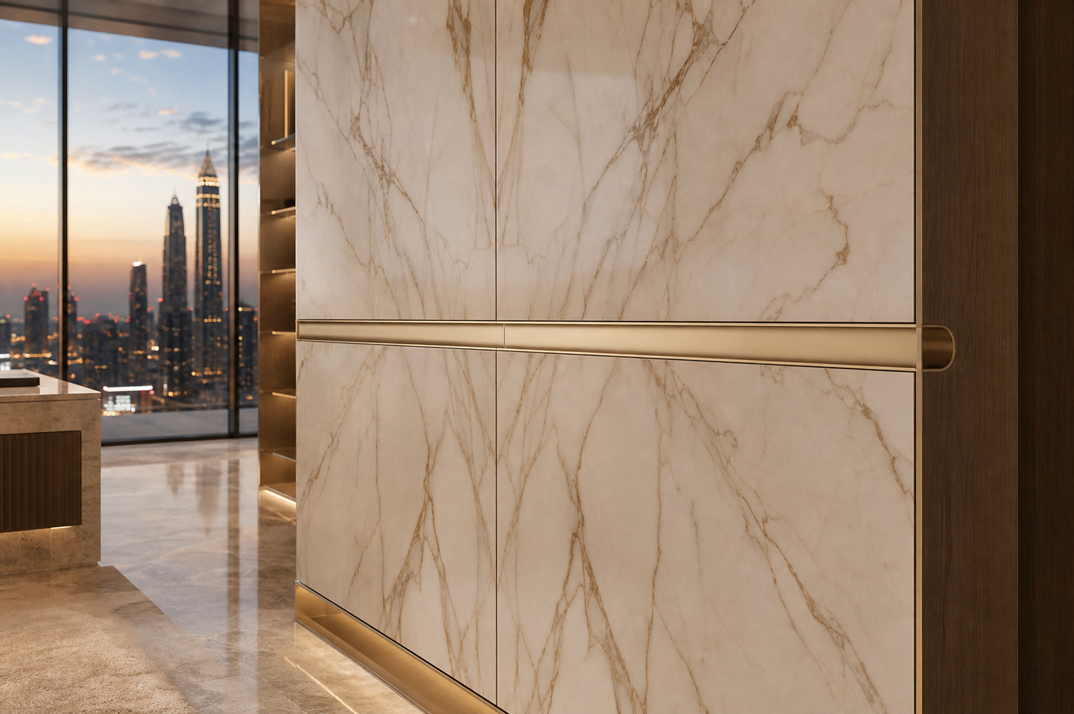 Fadior Elementum Wardrobe Suite with Panel-Mounted Valet Rail — close-up of stainless steel finish and hardware detail