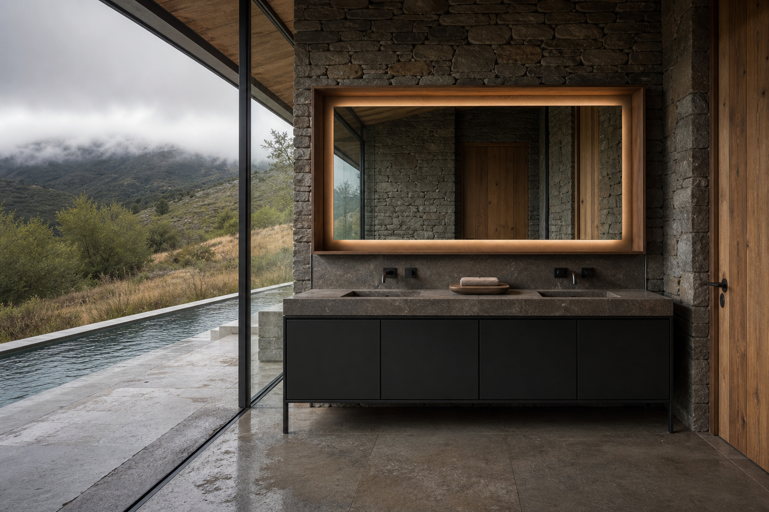 Fadior Verve Bath and Vanity Suite with Twin Glow Basin Ledge — lifestyle setting with natural light and residential styling