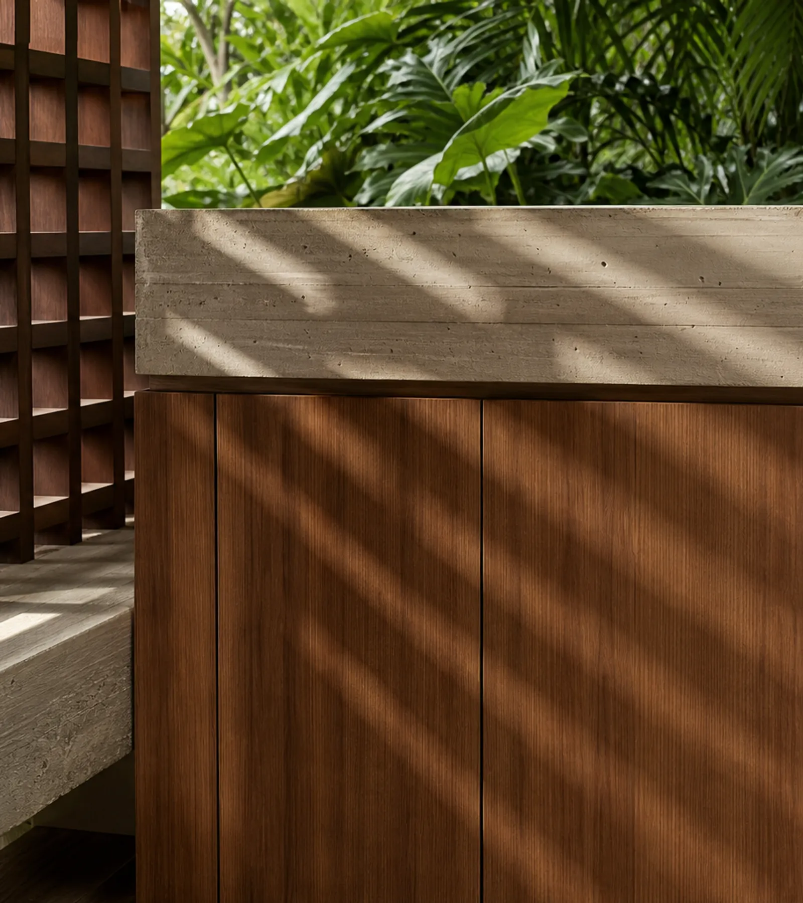 Suite de balcón Soleil con banco de terraza Sunrail acabado y detalle