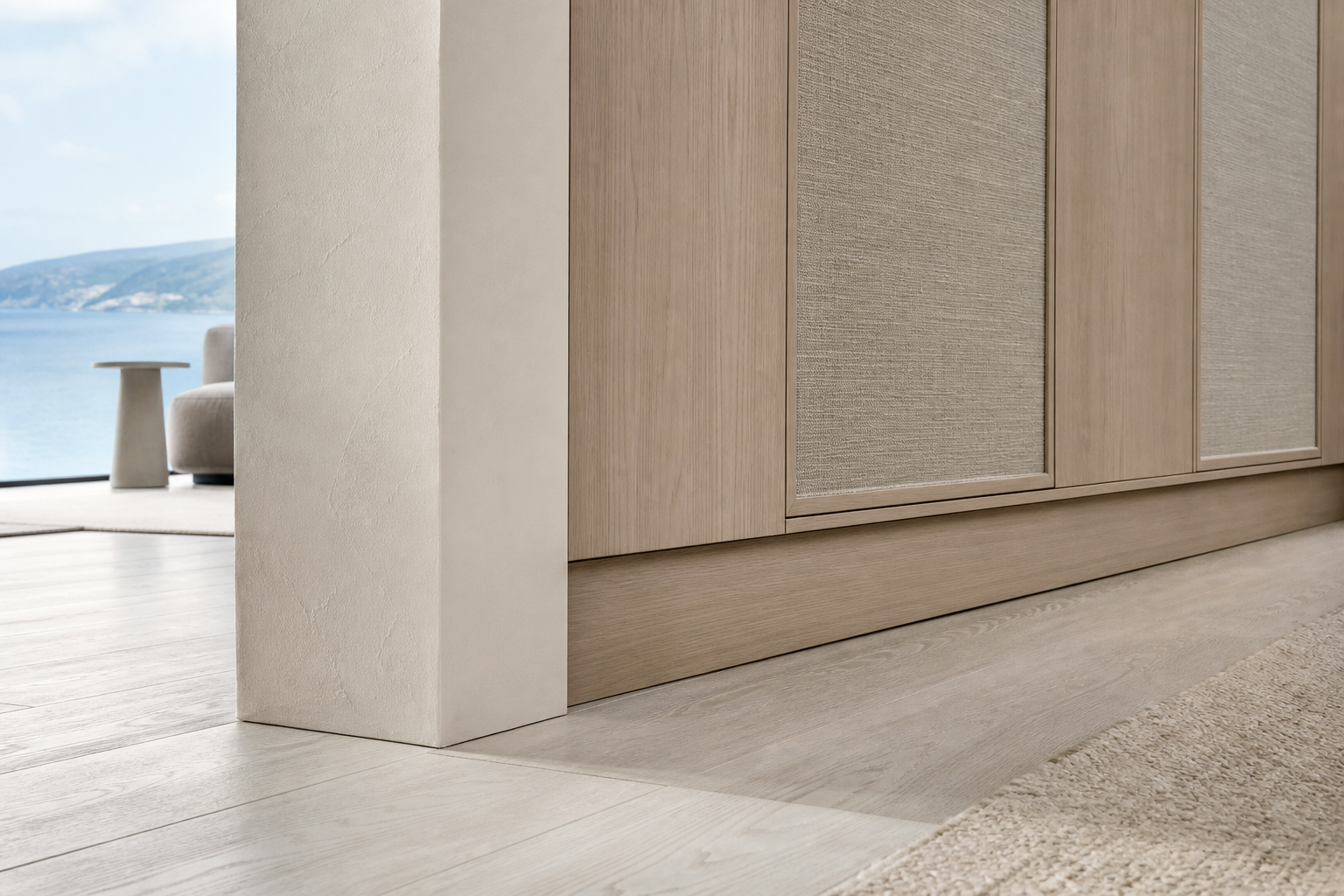 Fadior Elementum Wardrobe Suite with Flush Plinth Dressing Wall — close-up of stainless steel finish and hardware detail