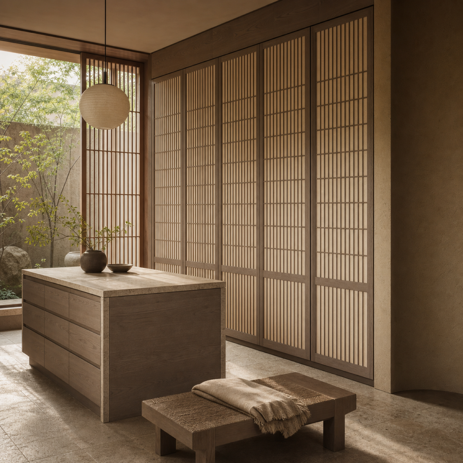 Fadior Eclipse Wardrobe Suite with Translucent Lattice Dressing Bay — lifestyle setting with natural light and residential