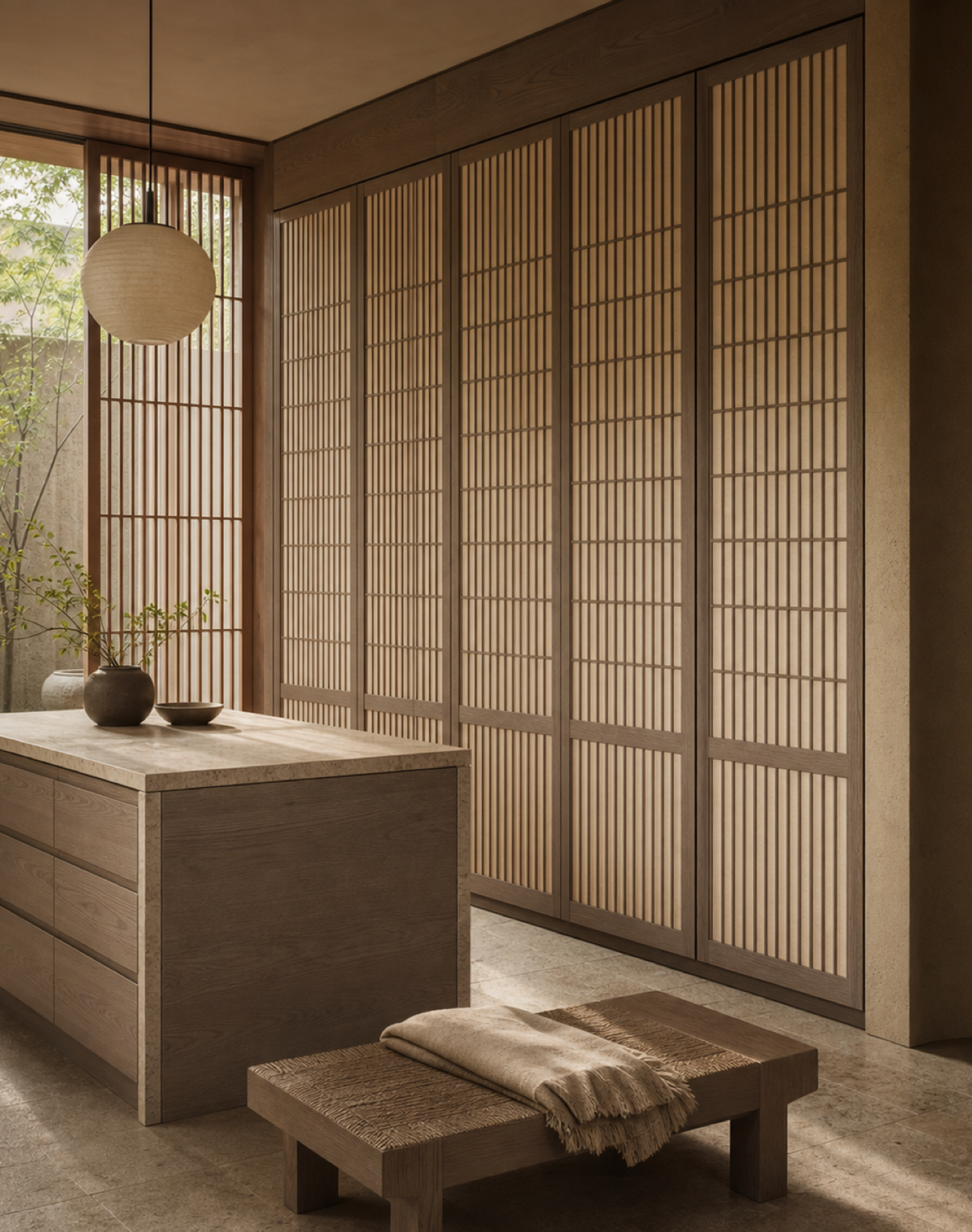 Fadior Eclipse Wardrobe Suite with Translucent Lattice Dressing Bay — lifestyle setting with natural light and residential